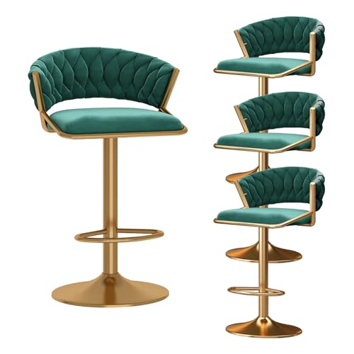 ZYFSHA Swivel Bar Stools Set aus Samt, Counterheight-Stuhl schwarzer Basis-Basis-Rückenlehne mit Fußstütze für die Küche, einstellbare Höhe cm, schwarz (grüne 4 Stcs) von Generic