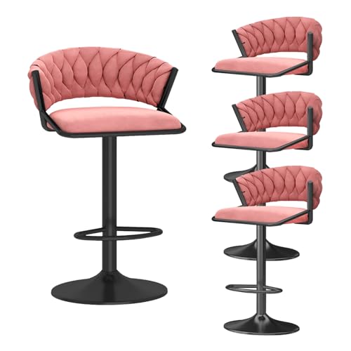 ZYFSHA Swivel Bar Stools Set aus Samt, Counterhoch-Barstuhl mit schwarzer Basis-Basis-Rückenlehne Barhocker für die Küche, einstellbare Höhe cm, (Pink 4 Stcs) von Generic