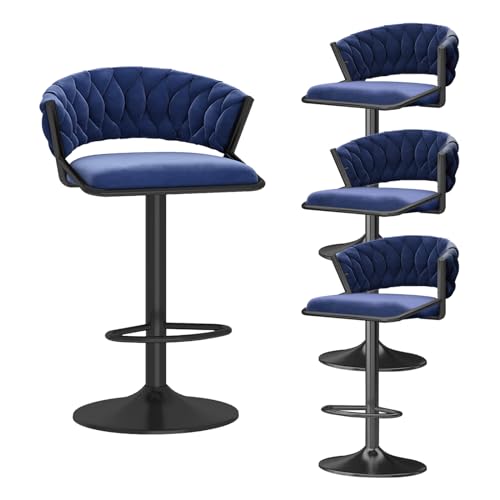 ZYFSHA Swivel Bar Stools Set aus Samt, Counterhoch-Barstuhl mit schwarzer Basis-Basis-Rückenlehne Barhocker für die Küche, einstellbare Höhe cm, Pink (Blue 4 PCs) von Generic