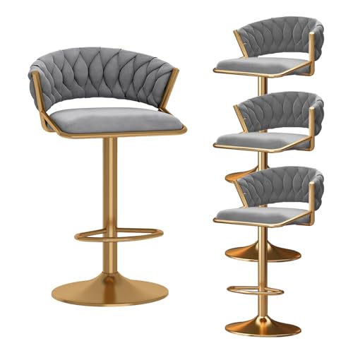 ZYFSHA Swivel Bar Stools Set aus Samt, Counterhoch-Barstuhl schwarzer Basis-Basis-Rückenlehne mit Fußstütze für Küche, einstellbare Höhe 65-80 cm, schwarz (graue 4-Stcs) von Generic