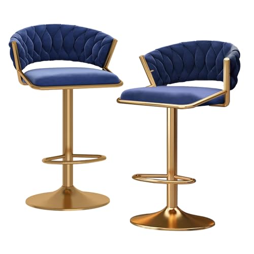 ZYFSHA Swivel Bar Stools Set aus Samt, Counterhoch-Barstuhl schwarzer Basis-Basis-Rückenlehne mit Fußstütze für Küche, einstellbare Höhe cm, schwarz (Blaue 2 PCs) von Generic