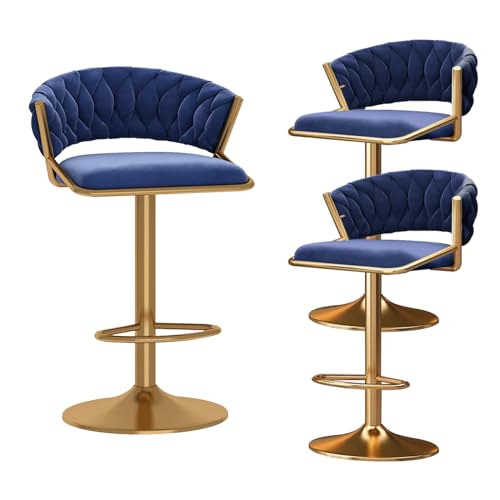 ZYFSHA Swivel Bar Stools Set aus Samt, Counterhoch-Barstuhl schwarzer Basis-Basis-Rückenlehne mit Fußstütze für Küche, einstellbare Höhe cm, schwarz (Blue 3 PCs) von Generic