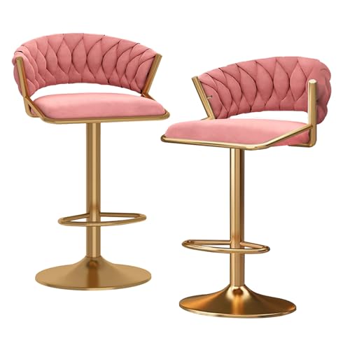 ZYFSHA Swivel Bar Stools Set aus Samt, Counterhoch-Barstuhl schwarzer Basis-Basis-Rückenlehne mit Fußstütze für Küche, einstellbare Höhe cm, schwarz (Pink 2 PCs) von Generic