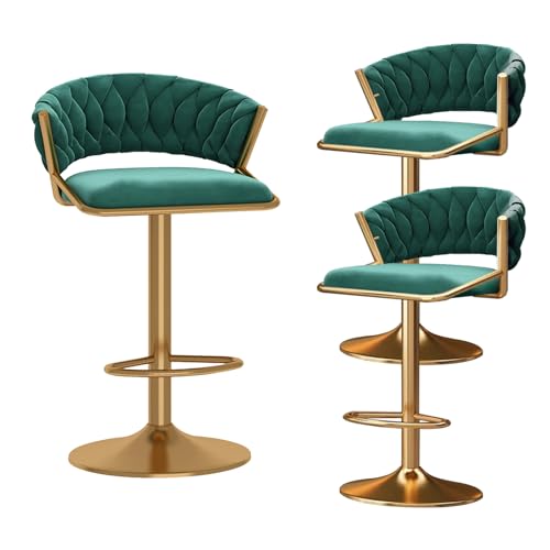 ZYFSHA Swivel Bar Stools Set aus Samt, Counterhoch-Barstuhl schwarzer Basis-Basis-Rückenlehre mit Fußstütze für Küche, einstellbare Höhe cm, schwarz (grüne 3 Stcs) von Generic