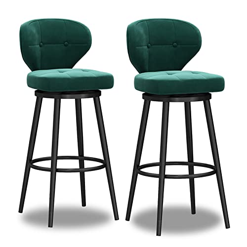 ZYFSHA Swivel Bar Stools Set von 4 Velvet Counter Height Barstools Rücken Kücheninsel Polster Pubhocker mit Metallbeinstühlen hoher Stuhl für Home Bar/D (Green 2PCS) von Generic