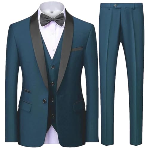 ZYYZDM Men Color Block Collar Suits Jacket Trousers Waistcoat Male Business Wedding Blazers Vest Pants 3 Pieces Set von Generic