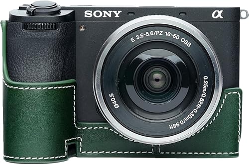 Zakao A6700 Kameratasche, handgefertigt, echtes Leder, halbe Kameratasche für Sony Alpha A6700, untere Öffnung, mit Handschlaufe, Grün von Generic