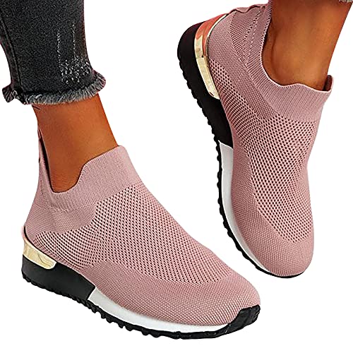 warme Handschuhe Herren 2024 Fallen Damen-Walking-Sockenschuhe elastisch leicht zum Hineinschlüpfen atmungsaktiv Yoga-Sneaker für Damen Stretch-Slip-on-Sportschuhe Pink 37 von Generic