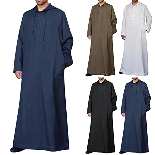 wojonifuiliy01 Herren Muslimische Kleidung mit Kapuze, Islamische Gebetskleidung Kleider Lässiges Lange Ärmel Dubai Robe Islamische-Kostüm mit Tasche für Männer-Muslimische (Brown, XL) von Generic