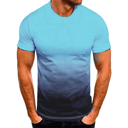 wojonifuiliy01 Männer T-Shirt Rundhals Sommer Pattern Lässige Cooler Laufshirt, Casual Kurzarmshirt Tops Streetwear, Tshirt Herren Kurzarm (Blue, XL) von Generic