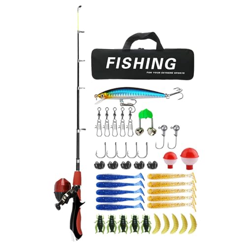 Angelset für Kinder, Angelrute für Kinder – Angelset mit tragbarer Tackle-Box | Teleskop-Angelrute und Angelbox 1,6 m / 5,25 ft Komplett-Set C von Genérico