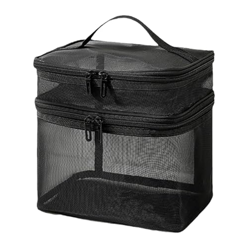 Kosmetiktasche aus Netzstoff, Kulturbeutel aus Netzstoff, doppellagiger Nylon-Netz-Duschwagen, wiederverwendbare Reise-Kosmetiktasche, Kosmetiktasche für Damen, Aufbewahrung, schwarz, Consulte la von Genérico