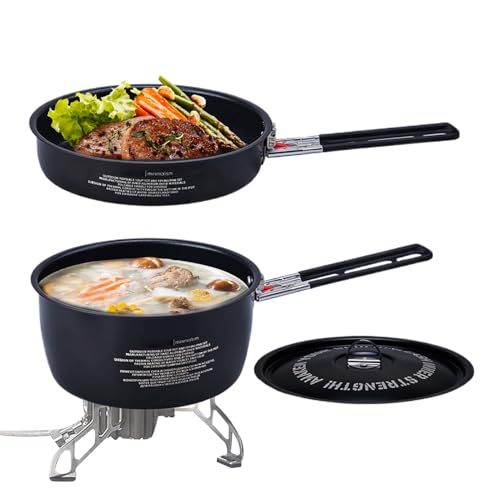 Générique Camping Cookware Camp Cook Pot and Pan Set | Stackable Camping Messs Kit | Abnehmbares Handle Design Frying Tools for Family Survival Backpacking Hiking Hunting Paare Beach Trip Picnic von Générique