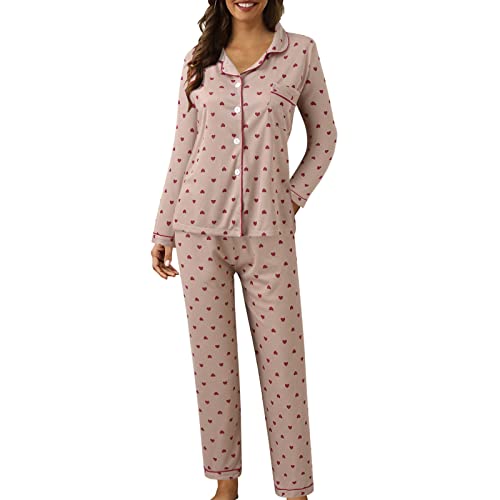 Pyjama für Damen, Sommer, warm, für den Winter, für den Innenbereich, 2023, Nachtwäsche, 2-teilig, bequem, Nachtwäsche, Schlafanzug, Langarm, lange Hose, Baumwolle, Sleepwear, I, 42 von Générique