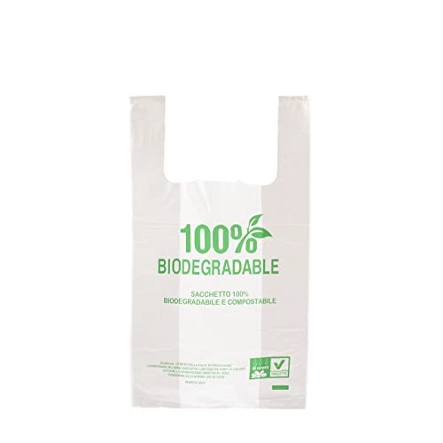 1000 Stück BIO Hemdchentragetaschen "100% Biodegradable" (45), (24+12×45 cm), weiß, geblockt, mit gelochter Aufhängelasche Hemdchen-Tragetasche Plastiktüte Beutel Tragetaschen Obstbeutel von Generisch