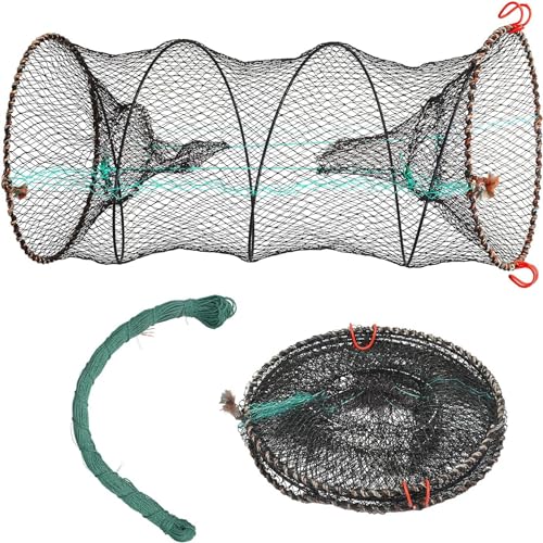 2 Stück Foldable Nylon 40 x 88 cm Bait Fish Trap +geflochtener Angelschnur Angelzubeh Fish Trap Crab Trap Fishing Landing Net für Fisch Hummer Krabben Krebse von Generisch