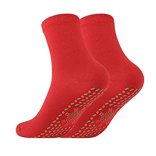 2024 AI - Socken Selbstheizung Turmalin magnetisch warm bequem Winterfuß Damen Socken Kurz (Red, One Size) von Generisch