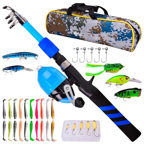 Angelrute - Starterset | Kinderfischerei | Leichtes Glasfaser-1,8-m-Stangen Mit Integrierter Rolle, Köder, Tackle Box & Bag, Ideal Für Teenageralter 10 Bis 20 Jahre, Perfekt Für Abenteuer Am See von Generisch