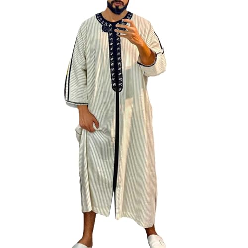 Arabische Kleidung Herren Modern Gebetskleidung Für Männer Mit Kapuze Solide Gestreifter Stickerei Robe Abaya Stilvoll Langarm Lose Robe Naher Osten Dubai Kaftan Kleid Für Ramadan von Generisch