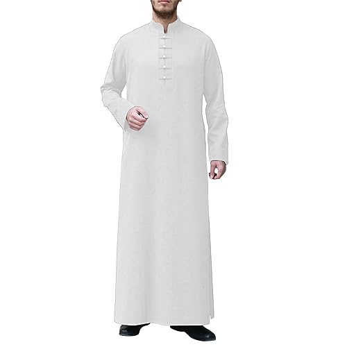 Arabische Kleidung Herren Weiß Naher Osten Herren Roben Solide Slim Knopf Thobe Arabisch Einfache Lose Kaftan Retro Langarm Robe Abaya Dubai Türkei Islam Gebetskleid Für Ramadan von Generisch