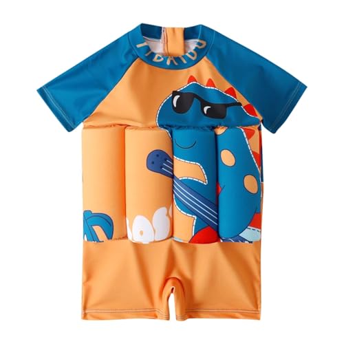 Badeanzug mädchen bauchweg Damen große größe schwimmhilfe, Badeanzug mit Schwimmhilfe -Schwimmanzug Jumpsuits Funktions Shark Cartoon-Druck Unisex Bojenanzug Gelb 110 -XL von Generisch