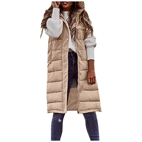 Steppweste Lang Damen Longweste Jacke Weste Daunenweste Daunenjacke Kapuzenweste Warm Winterweste Mit Kapuze ReißVerschluss von Generisch