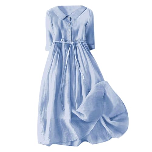 Boho Kleid Damen Italienische Kleider Musselin Sommer Baumwoll Maxikleid Leinen Mode Sommerkleid Cotton Lang Leinenkleid Damenkleider Mittelalter Kostüm Blau S von Generisch
