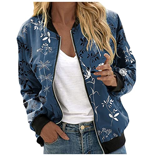 Bomberjacke Damen Blumenmuster Leichte Sommerjacke Frühlingsjacke Sommer Reißverschluss Kurz Pilotenjacke Blouson Jacke Dünne Langarm Übergangsjacke College Jacke Mädchen Fliegerjacke von Generisch