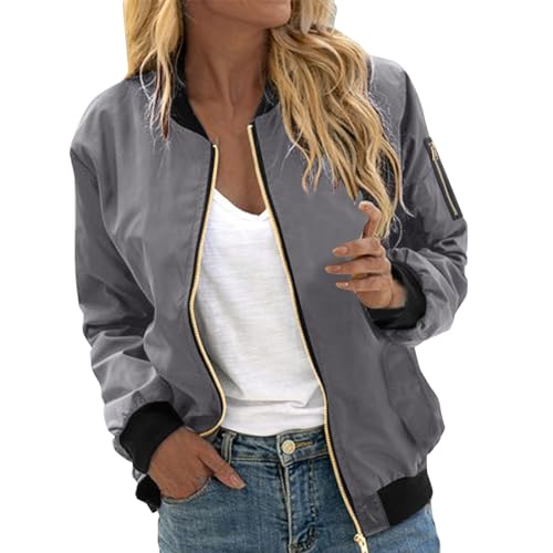 Bomberjacke Damen Light Patchwork Sommer Jacke Leichte Jacken College Coole Frühling Große Größen Oversize Damenjacken Grau XXL von Generisch