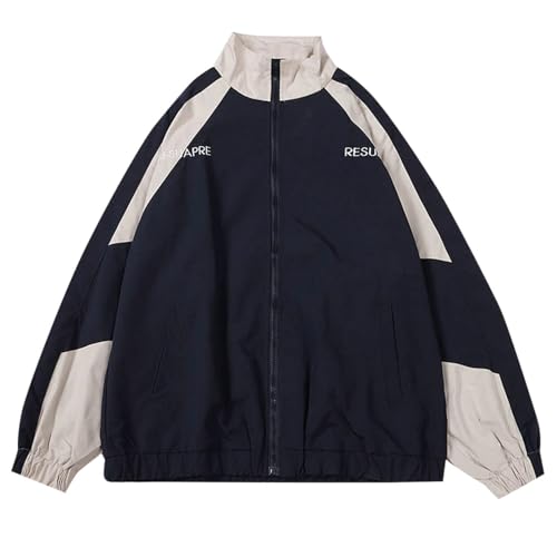 College Jacke Herren Damen Patchwork Farbblock Hip Hop Techno Bomberjacke Y2k Clothes Hip Hop Outfit Y2k Oversize Teenager Mädchen Collegejacke Klamotten Blau L von Generisch