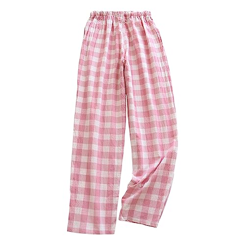 Damen Freizeithose Lang Schlafanzughose mit Taschen und Kordelzug Fitness Stretch Drawstring Hosen Karierte Schlafhose weich Pyjamahose Weites Bein Hose trandhose Lange gerade Hose Haushose von Generisch