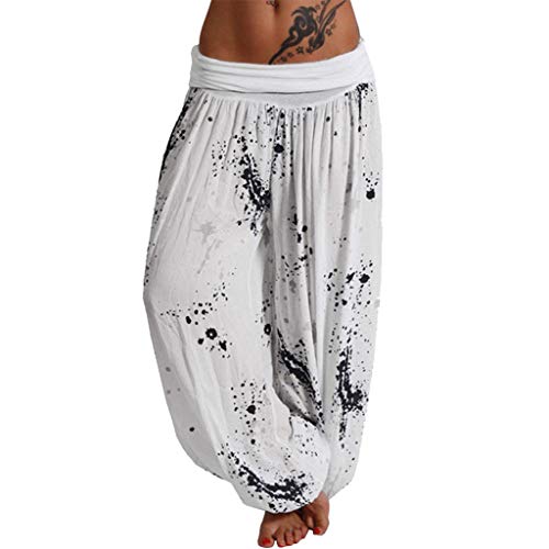 Damen Haremshose Pumphose leichte Sommerhose Weite Bein Hosen Yogahose Sommer Loose Aladinhose Strandhose Hippie Hose 001 Weiß XXL von Generisch