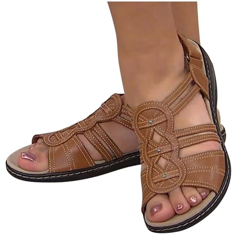 Damen Hausschuhe Sommer,Leder Orthopädische Sandalen Damen Sommer Waschbare Slingback Atmungsaktiv Slide Sport Freizeitsandale mit Weiche Fussbett Bequem Sommerschuhe Plateau Sandalen Casual Mode von Generisch