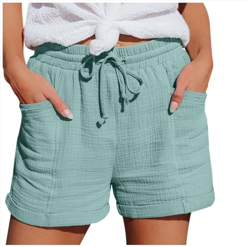 Damen Kurze Hose Sommer Bequem Gerippte Shorts Fitness Leicht Shorts mit Kordelzug Sportshorts Hohe Taille Strandshorts von Generisch