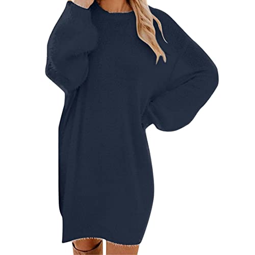 Damen Pulloverkleid Winter Langarm Strickkleid Schicke Lang Longpullover Pulli Lässig Sweatkleid Strick Schicke Kleider Langarm Kleid Schicke Strickkleider Dunkelblau L von Generisch