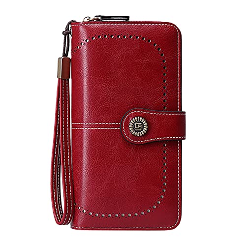 Damen RFID Antimagnetic Wallet Europäische und Amerikanische Wachs Leder Geldbörse Große Kapazität Handtasche Ehemann Geldbörse Einsatz, rot, Einheitsgröße von Generisch