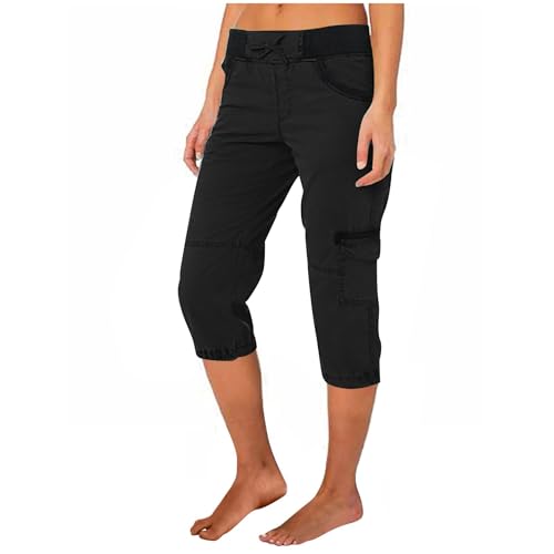 Damen Sommerhosen Leicht,Musselin Kurze Hose Damen Sommer Beach Hosen Sommerhose Leicht Stoffhose Kleid Stretch Gerades Bein Kordelzug Bluse Freizeithose Outdoorhose Wanderhose mit Mehrfach-Taschen von Generisch