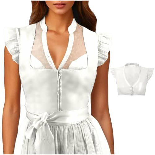 Dirndl Bluse Damen Kurzarm - Dirndlbluse Damen Flügelärmel V Ausschnitt Trachtenbluse Klassisch Elegant Faltdesign Trachten Bluse Sexy Dirndlblusen Oktoberfest Kostüm Weiß M von Generisch