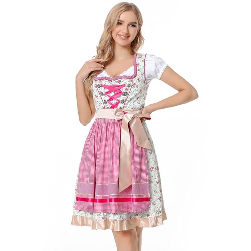 Dirndl Damen Midi Und Dirndlbluse Oktoberfest Trachtenrock Komplettsets Große Größen Kurz Ohne Schnürung Polka Dots Dirndlkleid Hübsche Trachtenmode Kleid Modern Dirndelkleider Rot XL Damen von Generisch