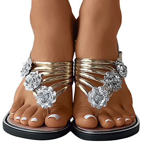 Flip Flops Damen Elegant Zehentrenner mit Glitzer Strass Sommer Schlappen Lässige Flache Sandals Schuhe Slippers Boho Sandaletten Hausschuhe Flip-Flops Leicht Bequem Sommerschuhe Freizeitschuhe von Generisch