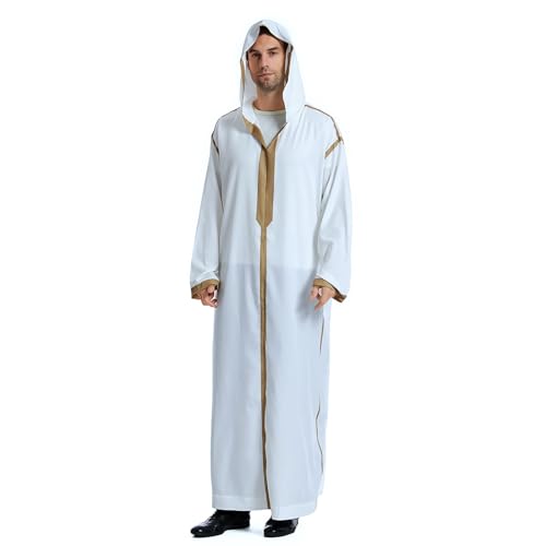 Gebetskleidung Für Männer Mit Kapuze Arabische Kleidung Herren Muslim Kaftan Leicht Abaya Gestreiftes Kleid Islamische Kleidung Marokkanische Afghanische Arabische Kleidung von Generisch