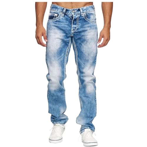 Generisch Baggy Jeans Herren Mit Weitem Bein Flared Straight Baggy Hose Baggy-Jeans Frühling-Herbst Coole Skater Jeans Pants Lange Stretch Loose Fit Cargo Jeans Jeanshose Hellblau M von Generisch