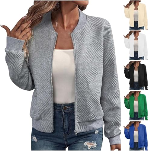 Bomberjacke Damen Frühling Leichte Blouson - Leicht Pilotenjacke Dünne Übergangsjacke Langarm Jacke Sommerjacke Rundhals Sweatjacke Zip Frühlingsjacke Outwear Coat von Generisch