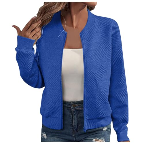 Bomberjacke Damen Frühling Leichte Blouson - Leicht Pilotenjacke Dünne Übergangsjacke Langarm Jacke Sommerjacke Rundhals Sweatjacke Zip Frühlingsjacke Outwear Coat von Generisch
