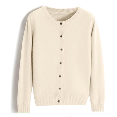 Damen Cardigan mit knöpfen Klassischer Rundhalsausschnitt Strickjacken Open Front Sweater Strickpullover Elegant Casual Jacke Top Beige XXL von Generisch