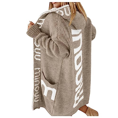 Generisch Damen Strickjacke Lang Cardigan Kapuzenpullover Grobstrickjacke Strickmantel mit Kapuze Cardigan Strickpullover Herbst Winter Jacke Sweater Outerwear S-XXL von Generisch