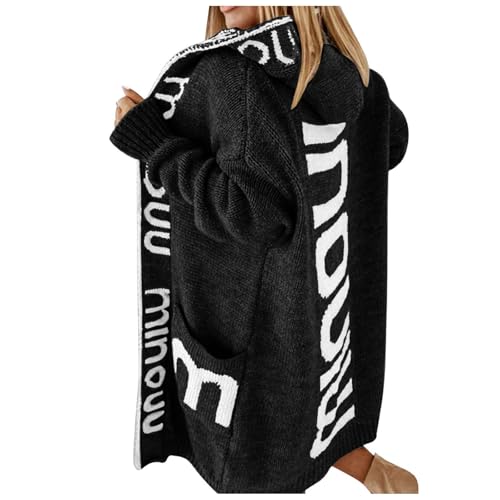Generisch Damen Strickjacke Lang Cardigan Kapuzenpullover Grobstrickjacke Strickmantel mit Kapuze Cardigan Strickpullover Herbst Winter Jacke Sweater Outerwear S-XXL von Generisch