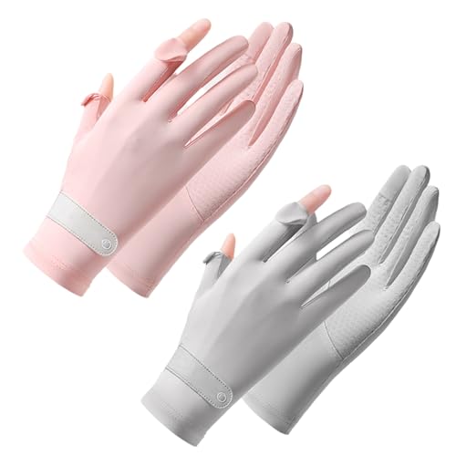Generisch Damen UV Sonnenschutz Handschuhe rutschfeste Fahrradhandschuhe Dünne Sonnenhandschuhe für Outdoor Fahren Golf Angeln (Color : 907 Rosa+Grau) von Generisch