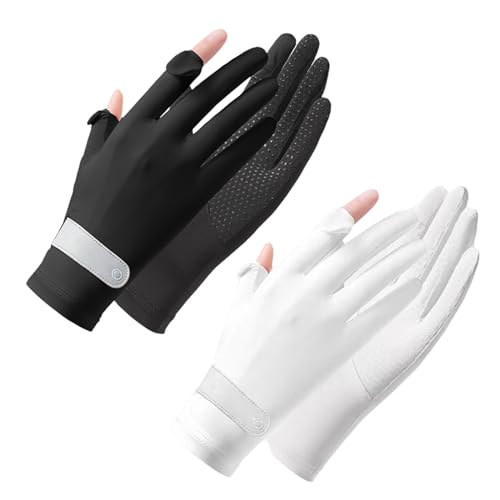 Generisch Damen UV Sonnenschutz Handschuhe rutschfeste Fahrradhandschuhe Dünne Sonnenhandschuhe für Outdoor Fahren Golf Angeln (Color : 907 Schwarz+Weiß) von Generisch