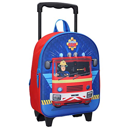Generisch Feuerwehrmann Sam 3D Trolley Rucksack - Feuerwehrauto - 31 cm - Blau und Rot, 900-9448, Kinder Reisekoffer von Generisch